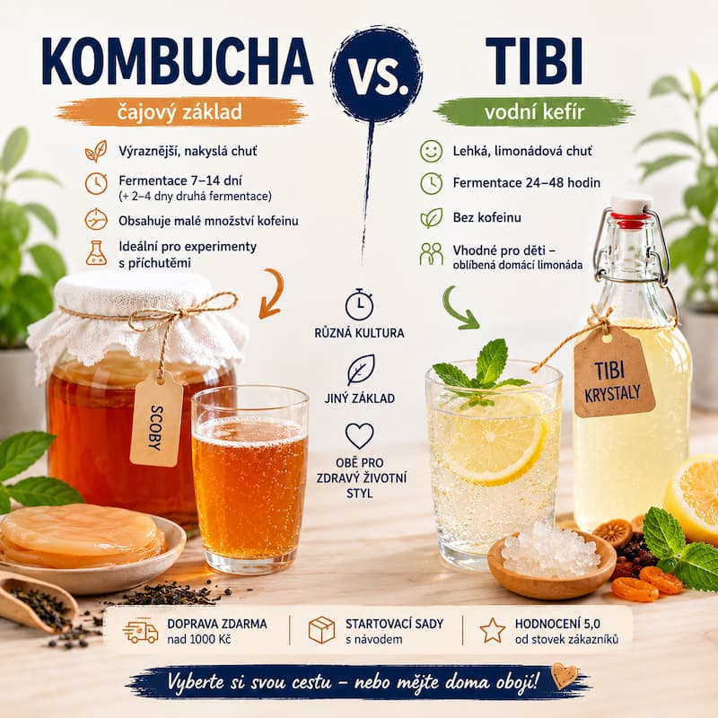 Kombucha vs. tibi vodní kefír – srovnání